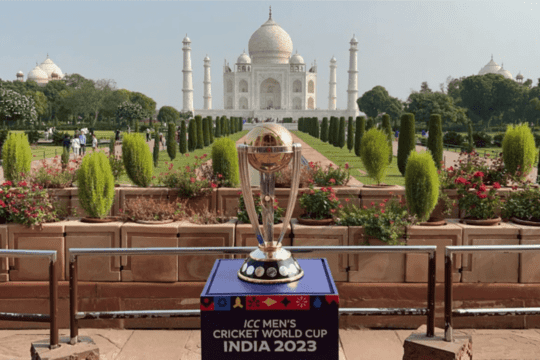 The ICC Men's Cricket World Cup trophy in Agra, India [Courtesy of the International Cricket Council]